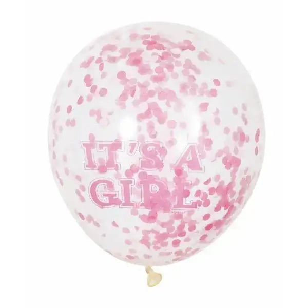 Clear 12Inch Girl Pink Confetti Balloon (6 pk)