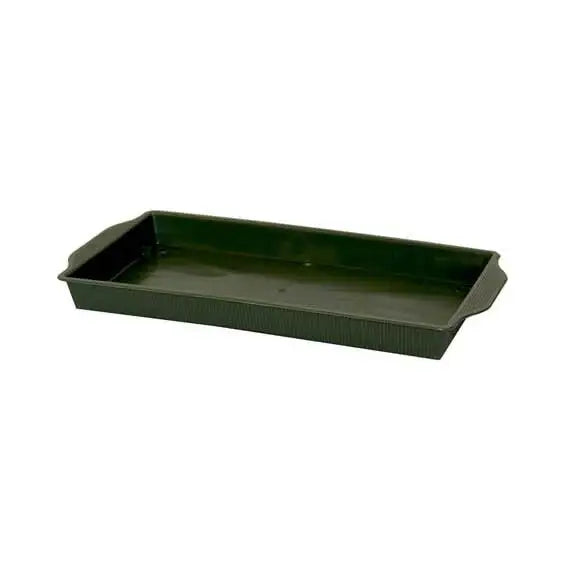 Dark green rectangular plastic tray with ribbed sides and handles, ideal for home organization or gifting.