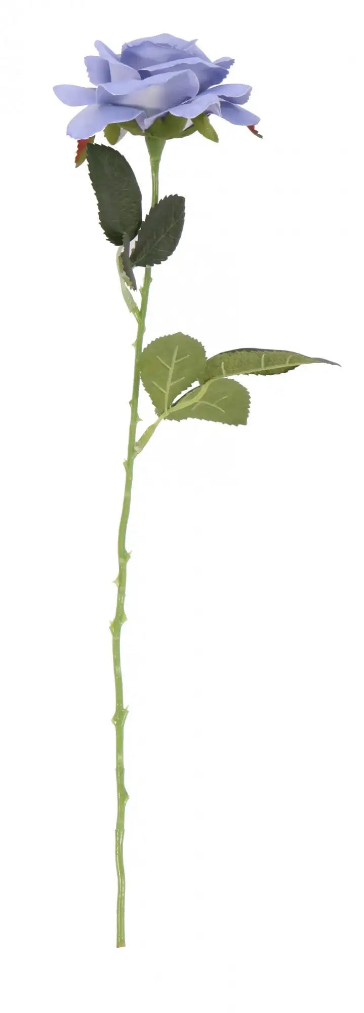 Lavender artificial rose with green stem and leaves, perfect for home décor or gift arrangements