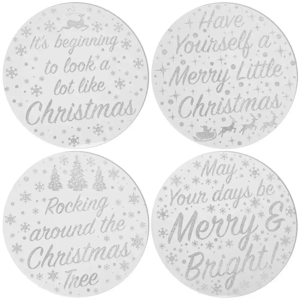 Silver Glitter Xmas Candle Plates / Coasters - 20cm