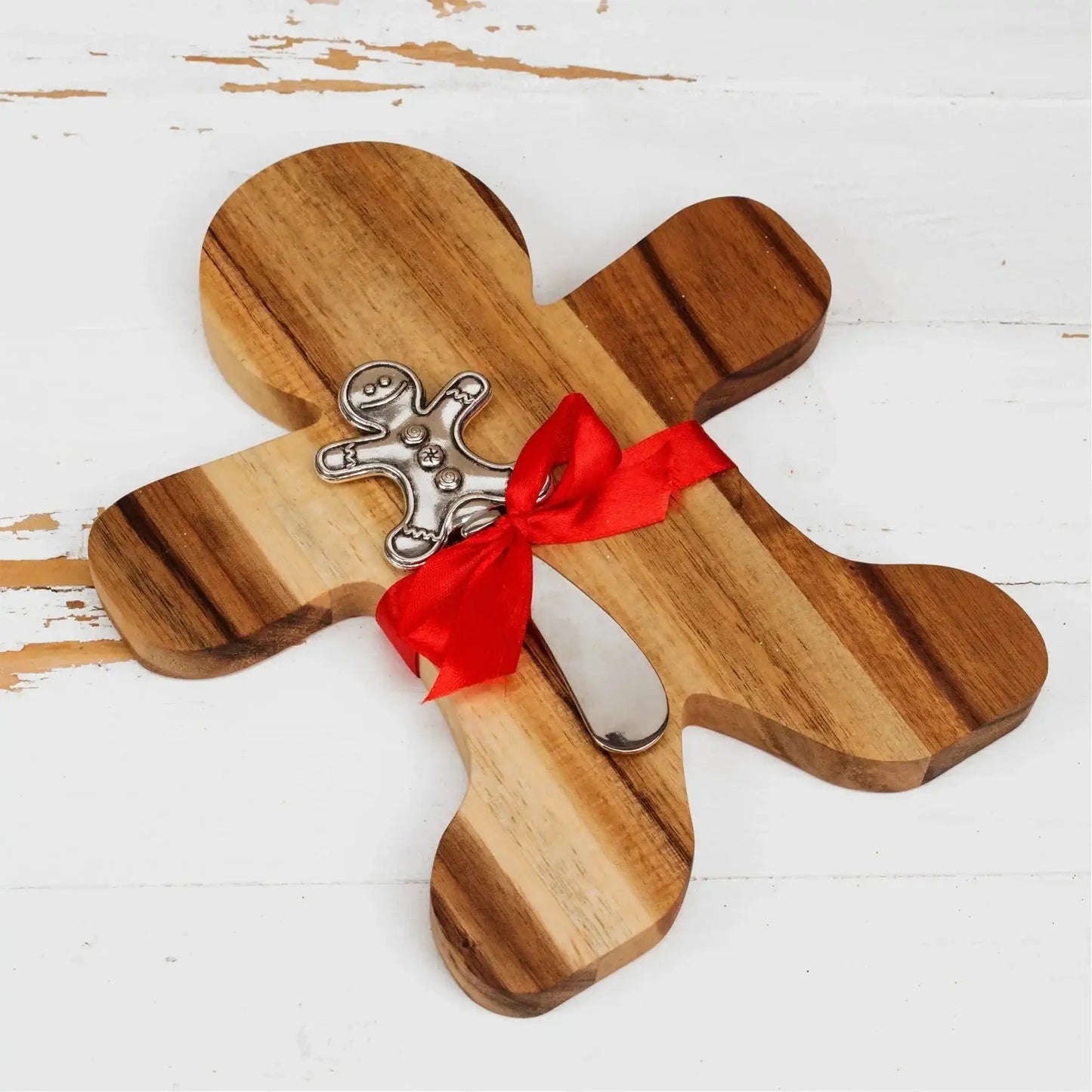 Acacia Wooden Gingerbread Man Cheeseboard and Knife Set