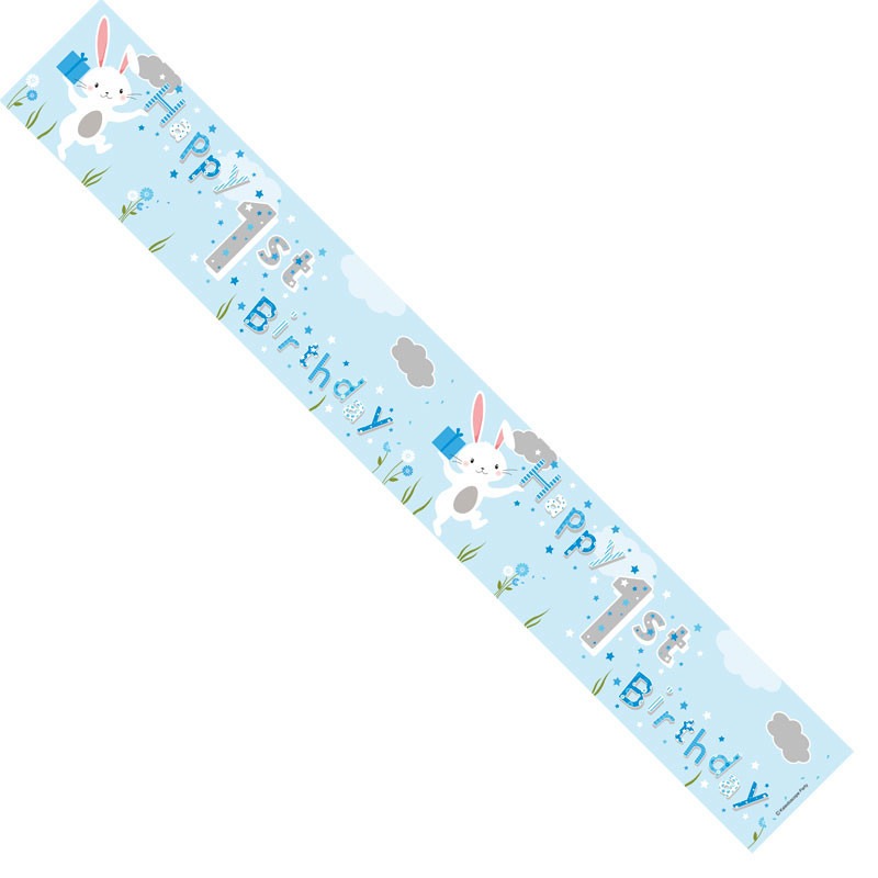 Happy 1st Birthday Baby Blue Banner