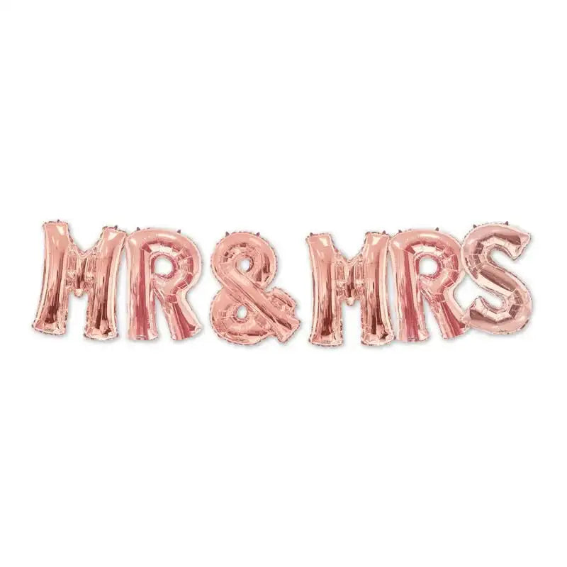 Rose gold MR & MRS letter balloons for wedding or engagement party décor