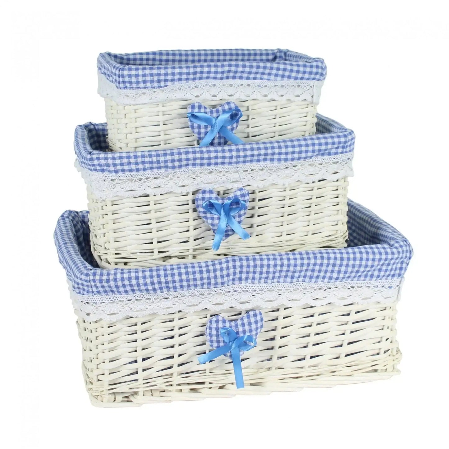 Set of 3 White Basket W/Blue Liner
