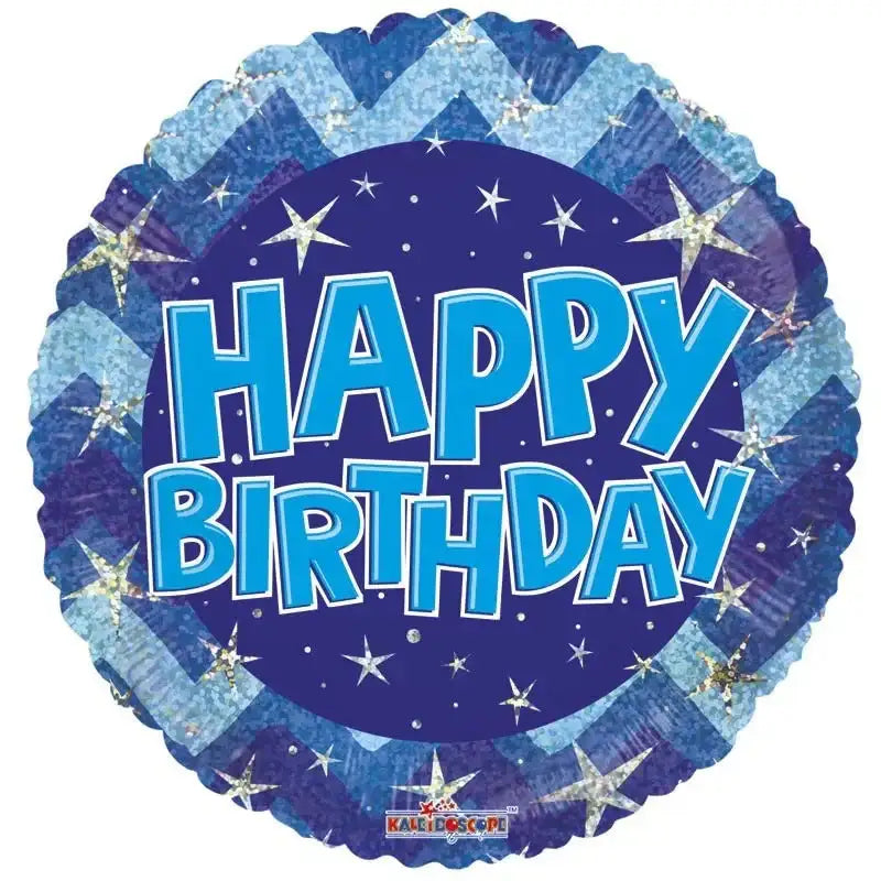 Blue Holographic Happy Birthday Balloon (18 Inch)