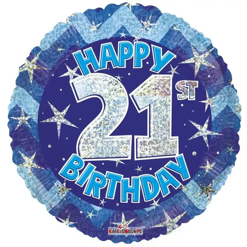 Blue Holographic Happy 21st Birthday Balloon (18 Inch)