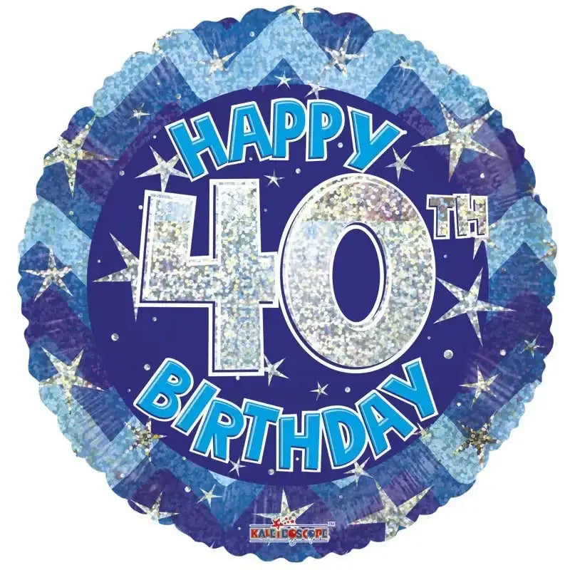 Blue Holographic Happy 40th Birthday Balloon (18 Inch)