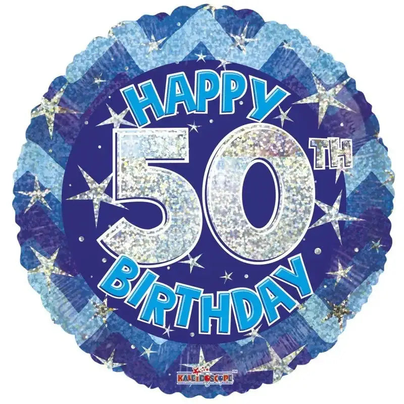 Blue Holographic Happy 50th Birthday Balloon (18 Inch)