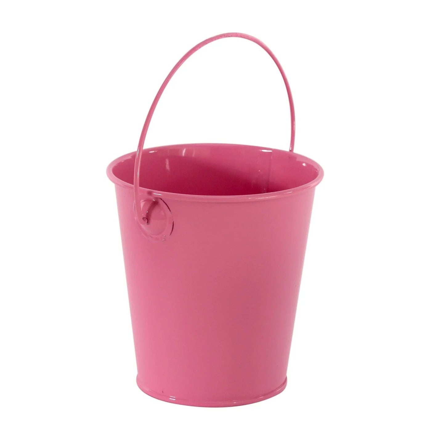 Pink metal bucket with handle, ideal for home décor, gifts, or party celebrations