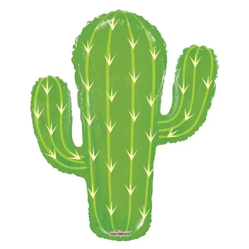 Green cactus-shaped foil balloon with yellow spines, perfect for desert-themed party decor or birthday celebrations.