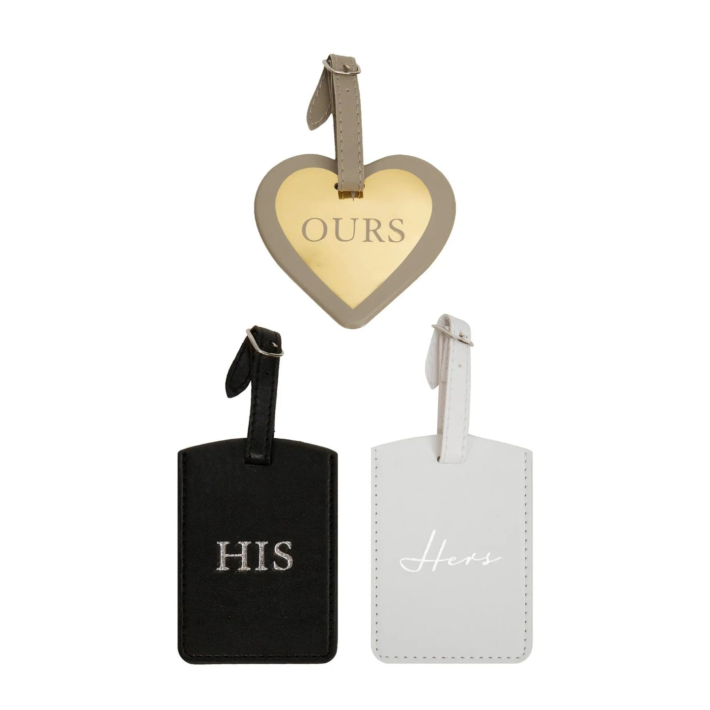 Set Of 3 Leatherette His Hers and Ours Luggage Tags