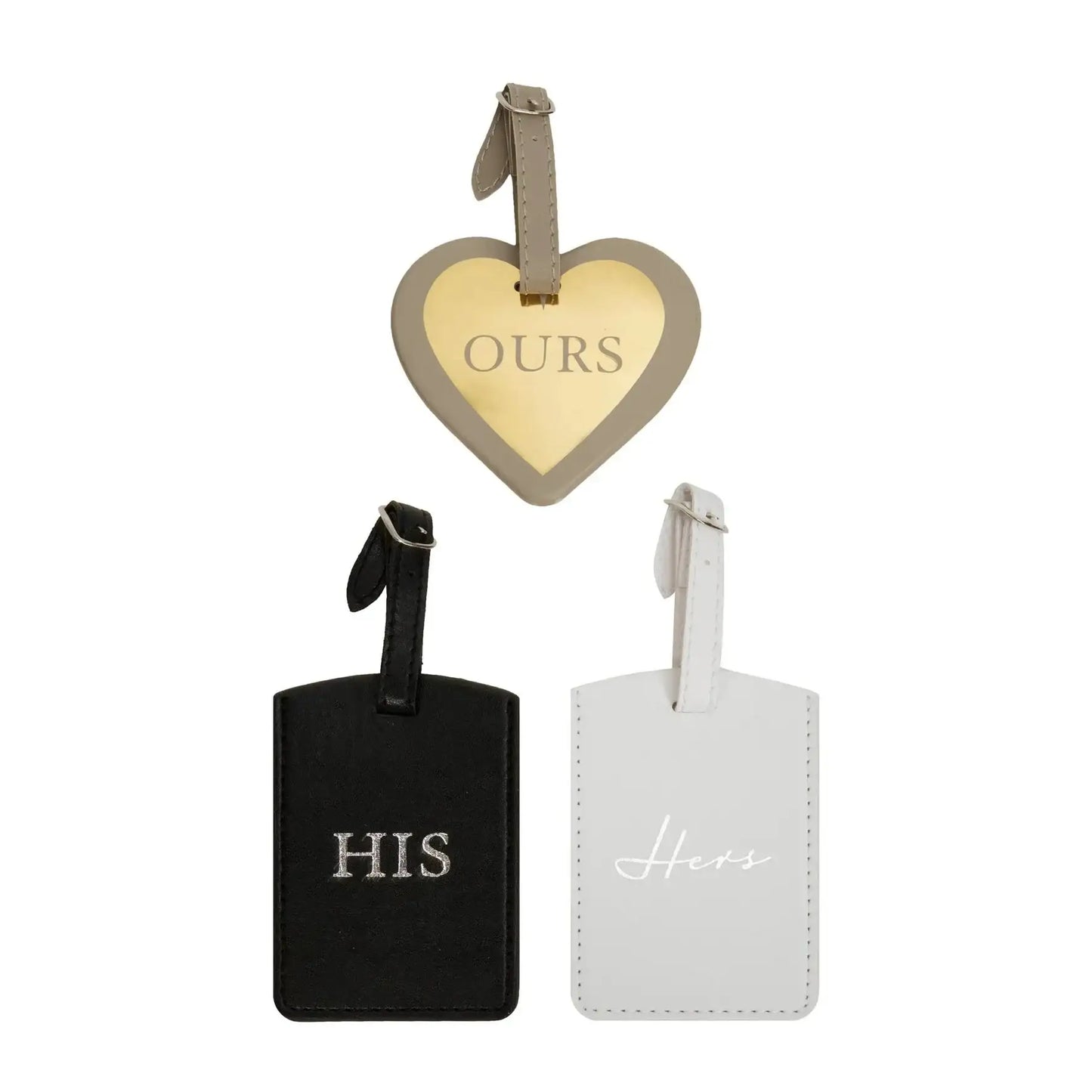 Set Of 3 Leatherette His Hers and Ours Luggage Tags