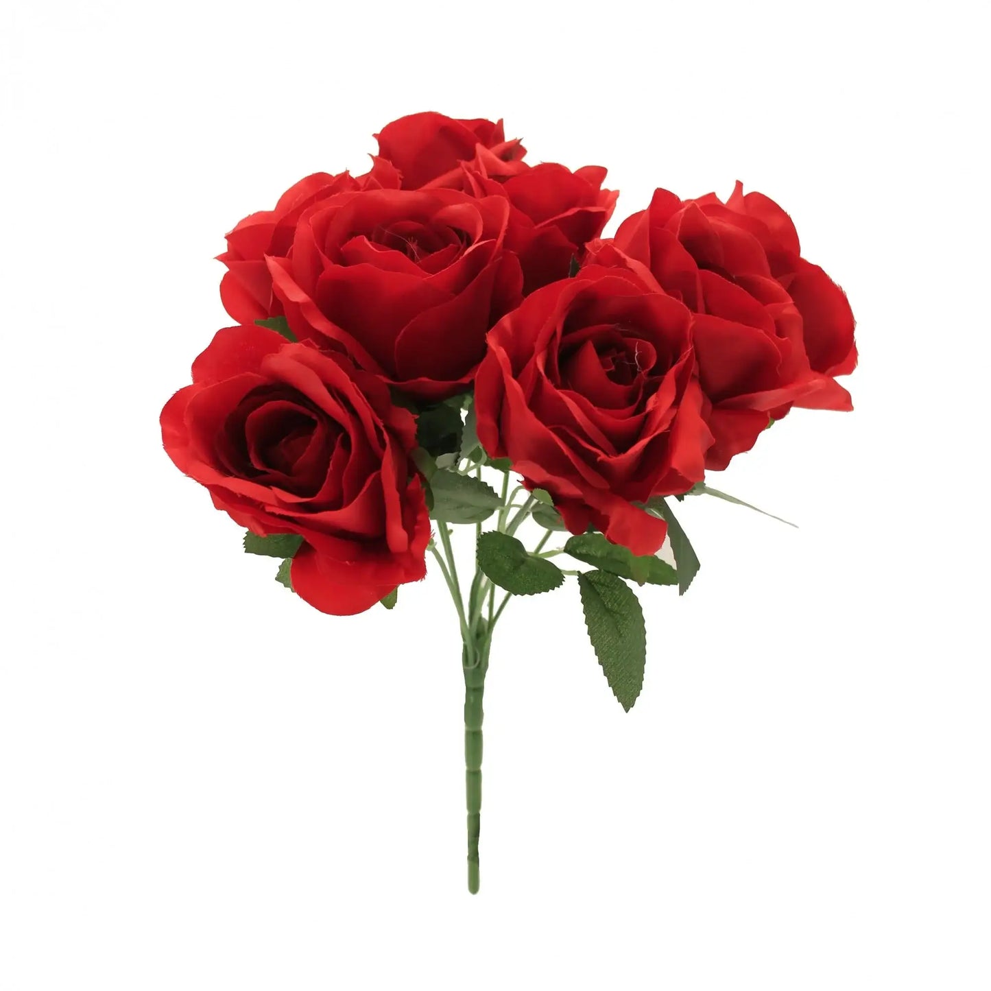 Red artificial roses with green leaves, perfect for home décor or gift occasions