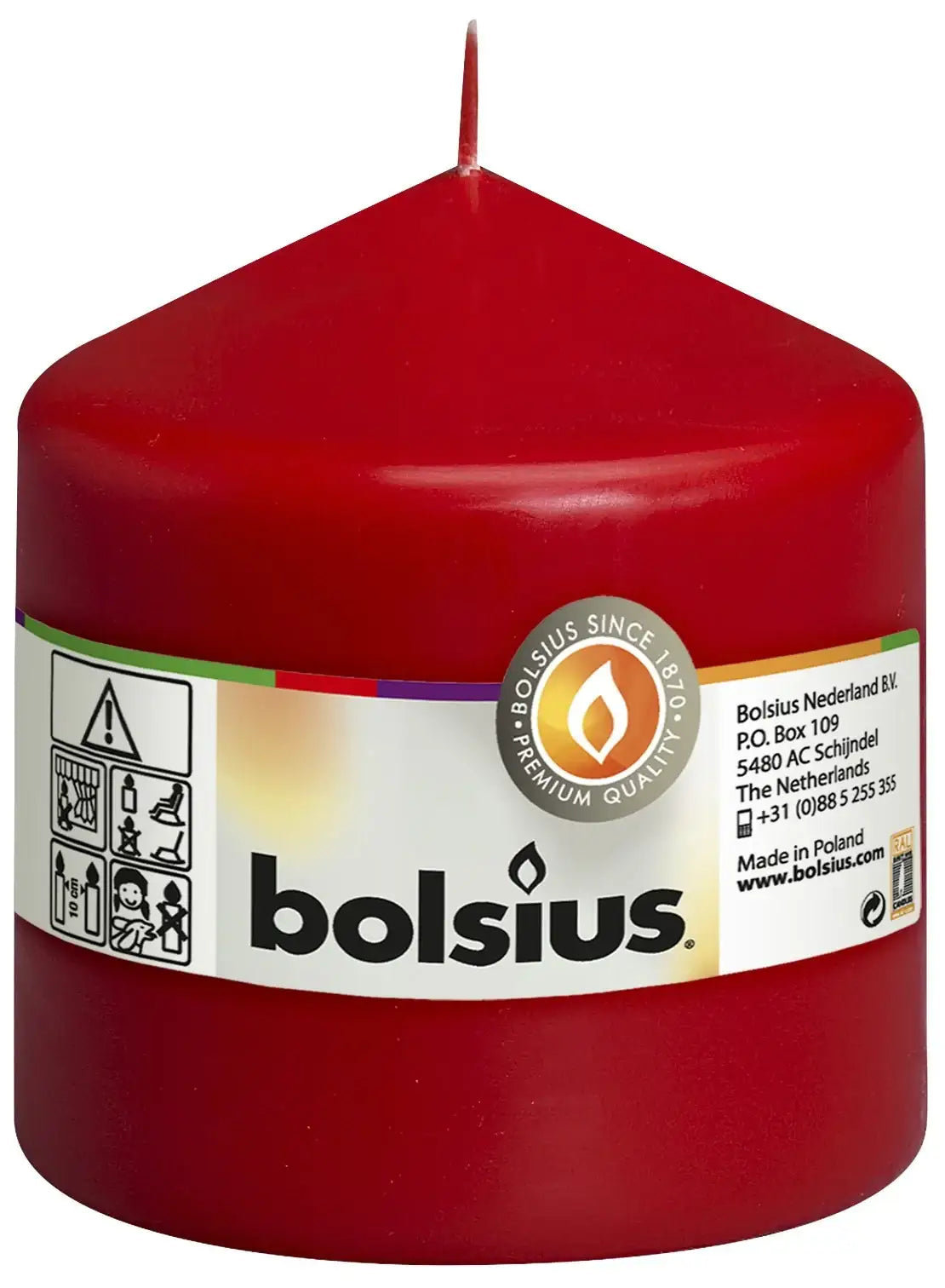 Bolsius Pillar candle Red single in cello (100 mm x 98 mm)