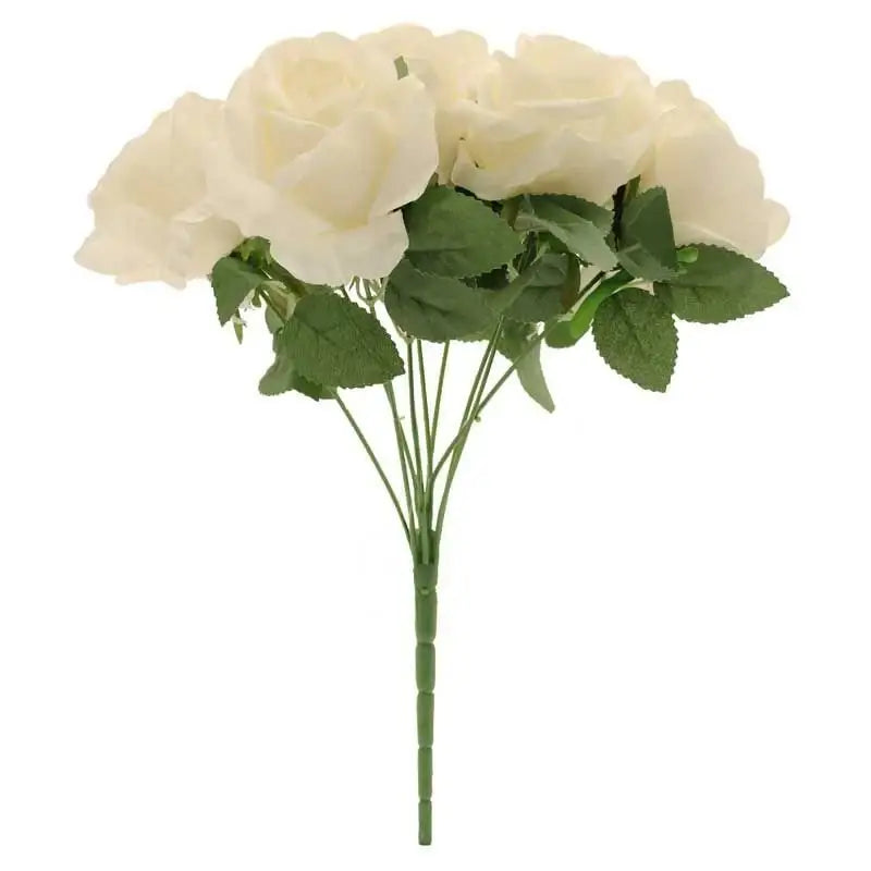 Cream artificial roses with green leaves, perfect for home décor and gift occasions