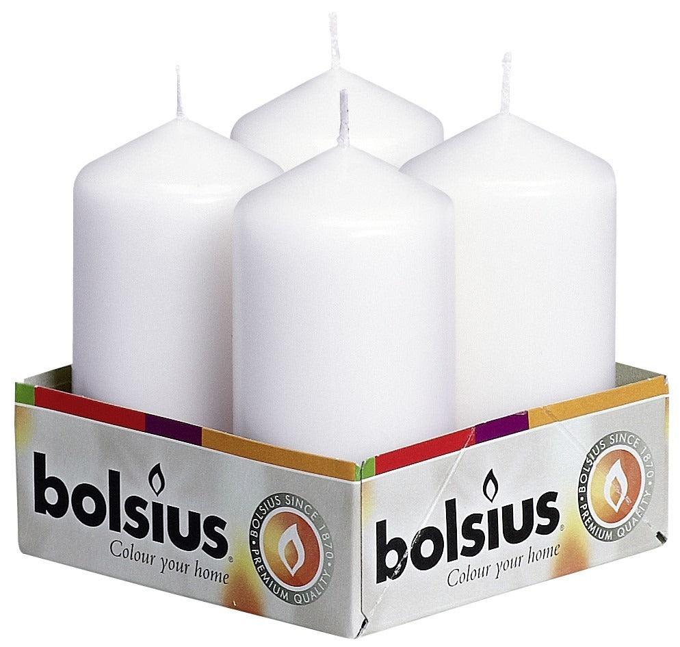 Bolsius Pillar candles White tray 4 100/48 mm