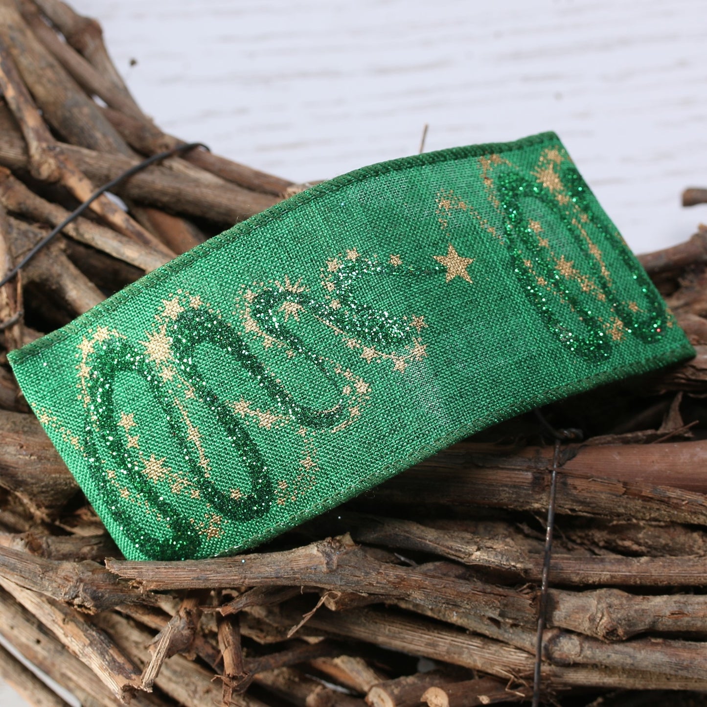 Natural Green with Christmas Gold Star Green Glitter Swirl