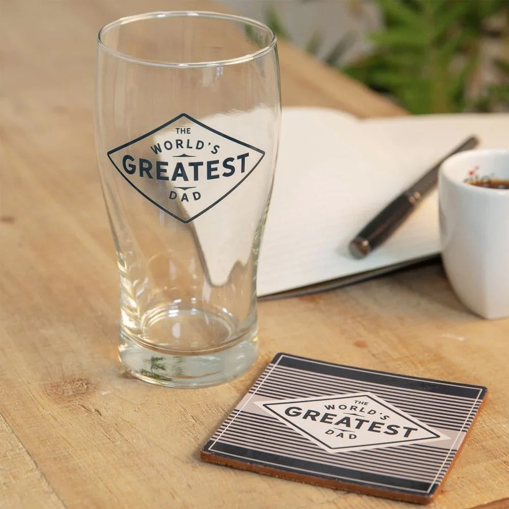 Worlds Greatest Dad Pint Glass & Coaster Gift Set