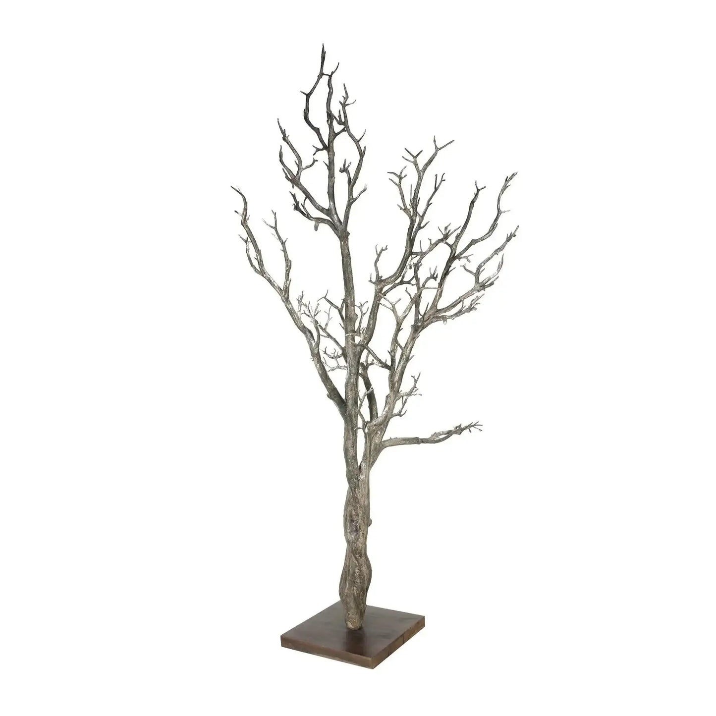 Decorative artificial tree with bare branches on a wooden base for home décor