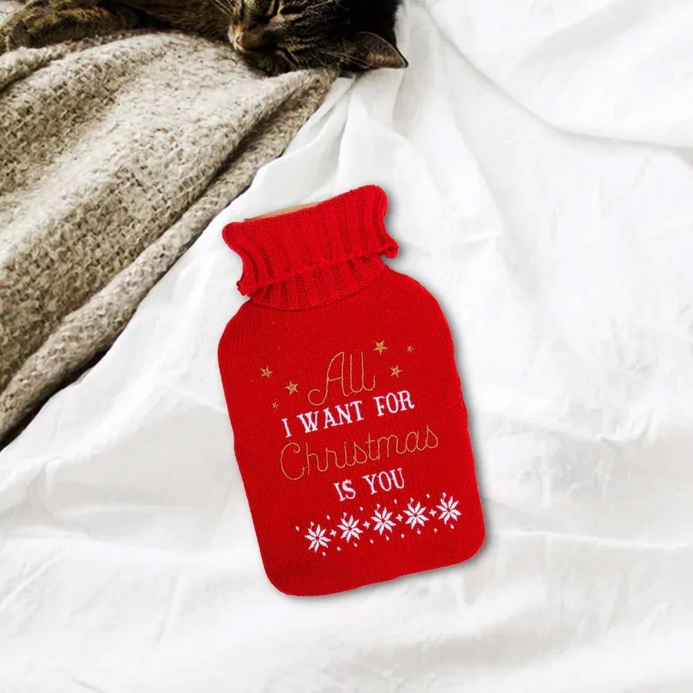 All I Want For Christmas - Hot Water Bottle & Knitted Cover