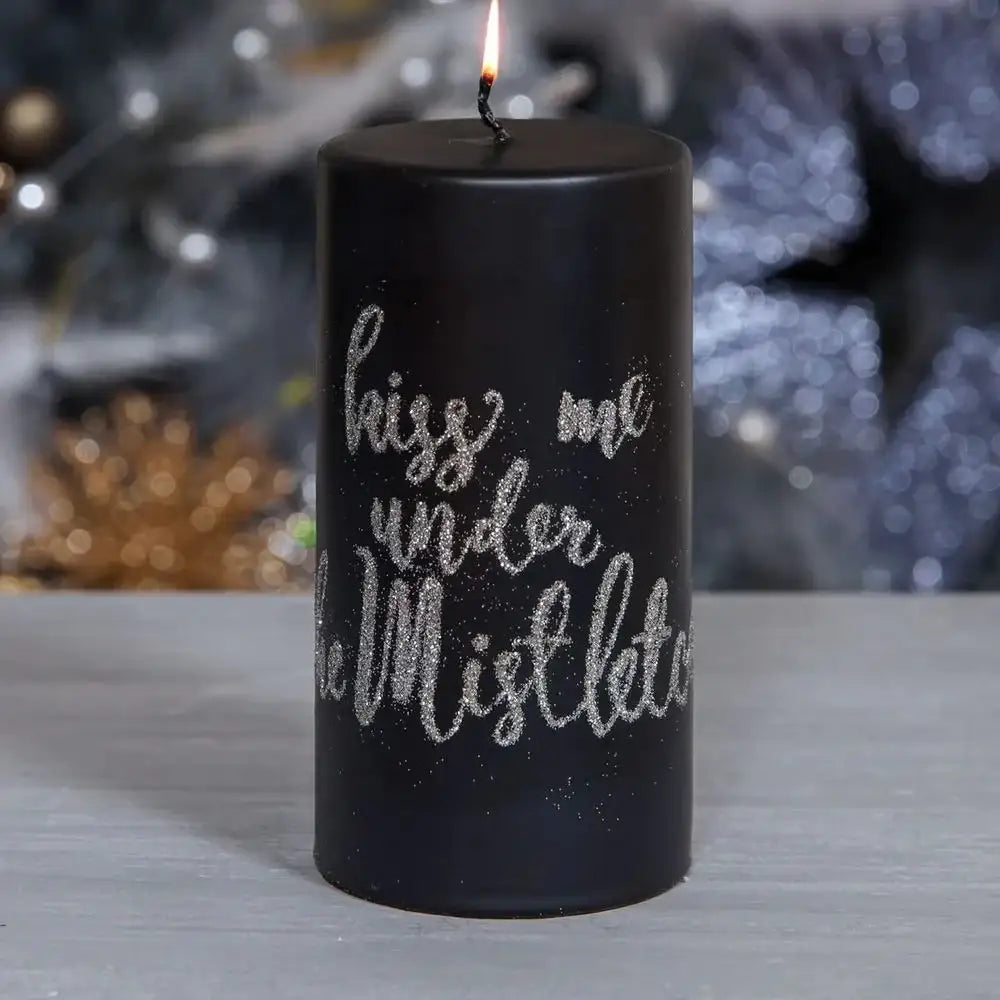 Kiss Me Under the Mistletoe Pillar Candle 6 Inch