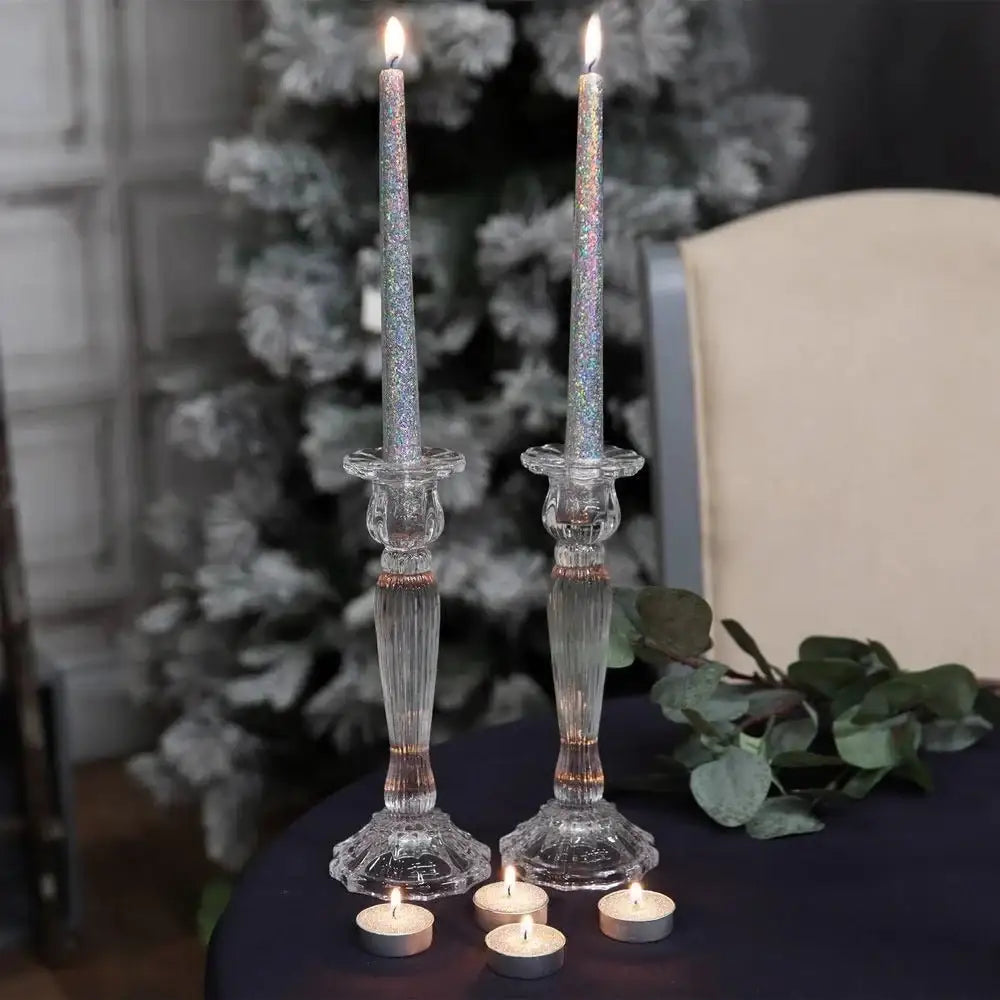 Set of 6 Silver Glitter Tealight and Dinner Candles