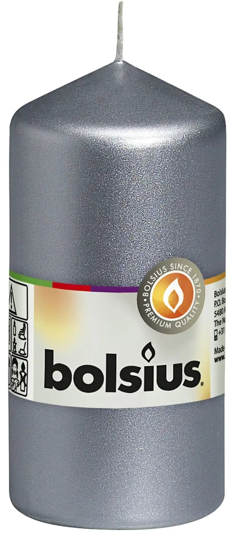 Silver Bolsius Pillar candle (120mm x 58mm)
