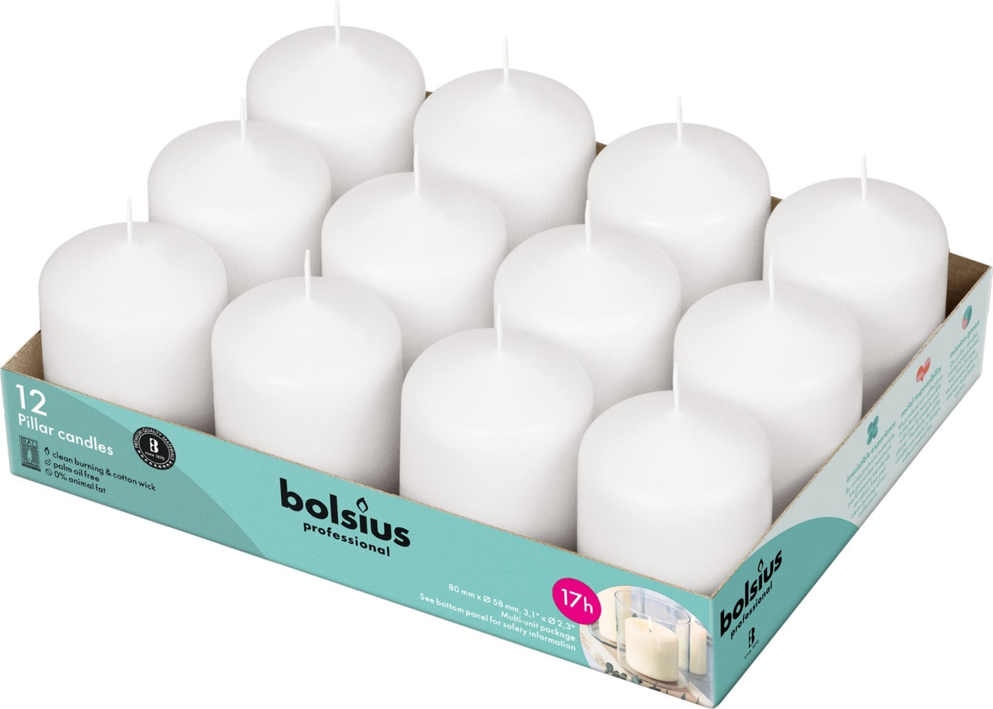 Discover the 12 Bolsius Professional Pillar Candle-White (78mm 58mm) at Bristow Direct