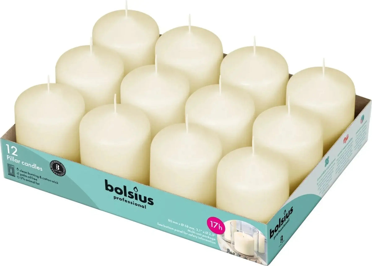 12 Bolsius Professional Pillar Candle - Ivory (80mm/58mm)