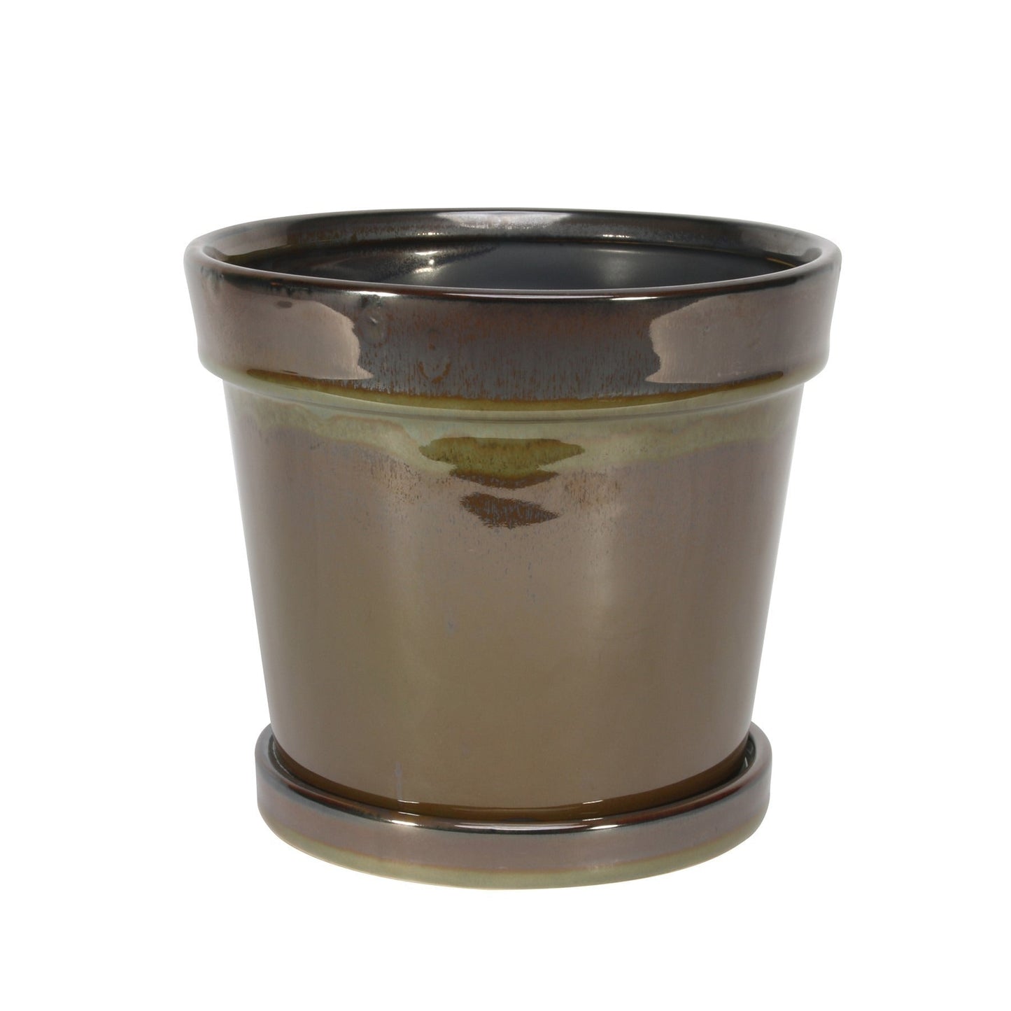 Painted Pot with Saucer Vintage Brown-Stoneware (17x15cm)