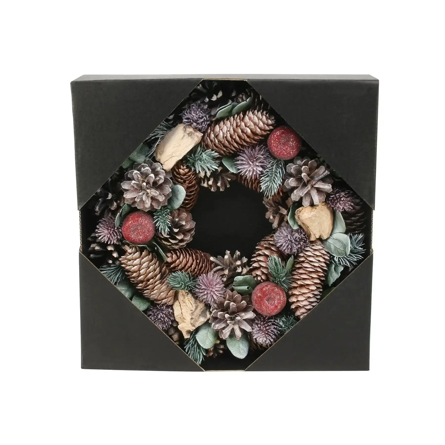 Green/Lilac Pine Cone and Apple Wreath (30cm)