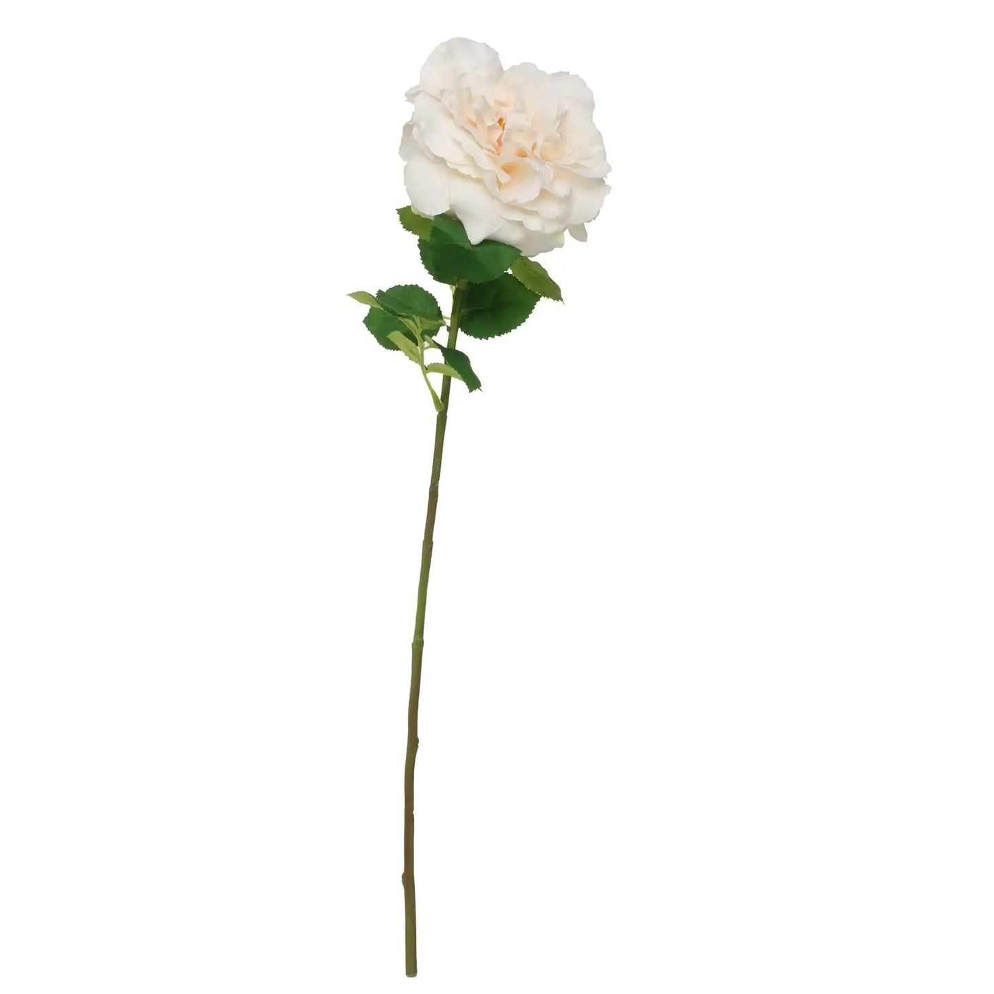 Cream artificial rose with green leaves, perfect for home décor and gift occasions