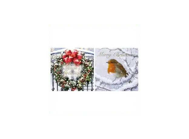 12 Christmas Cards - Wreath Robin