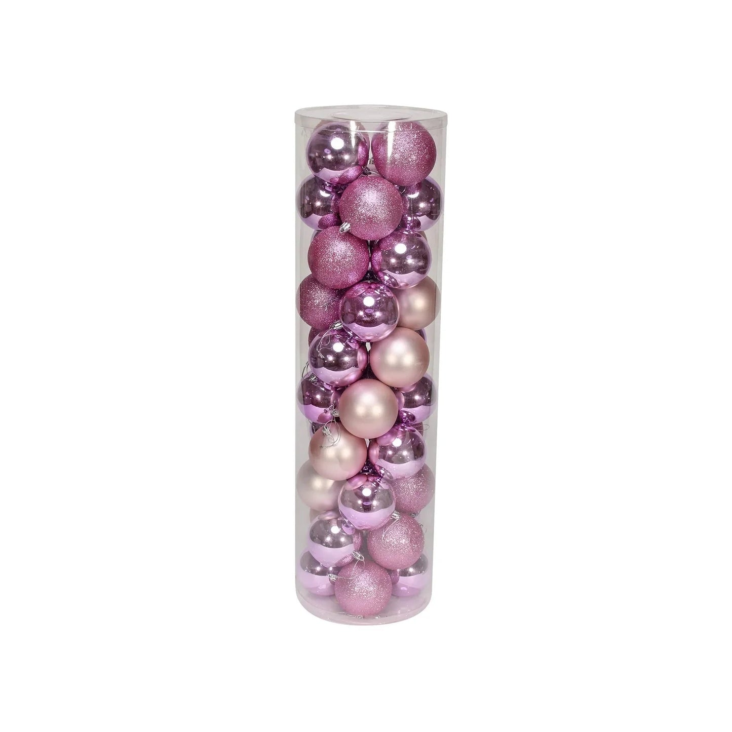 48 Pink Baubles in Matt Shiny & Glitter Finish (8cm)