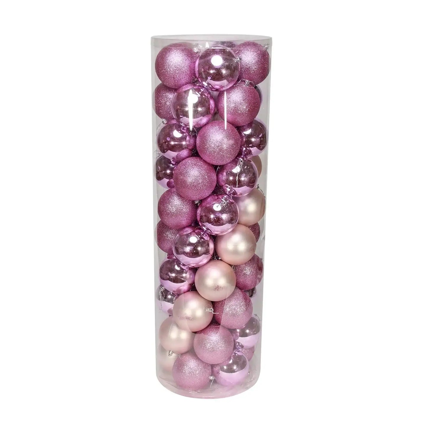 48 Pink Baubles in Matt Shiny and Glitter Finish (10cm)