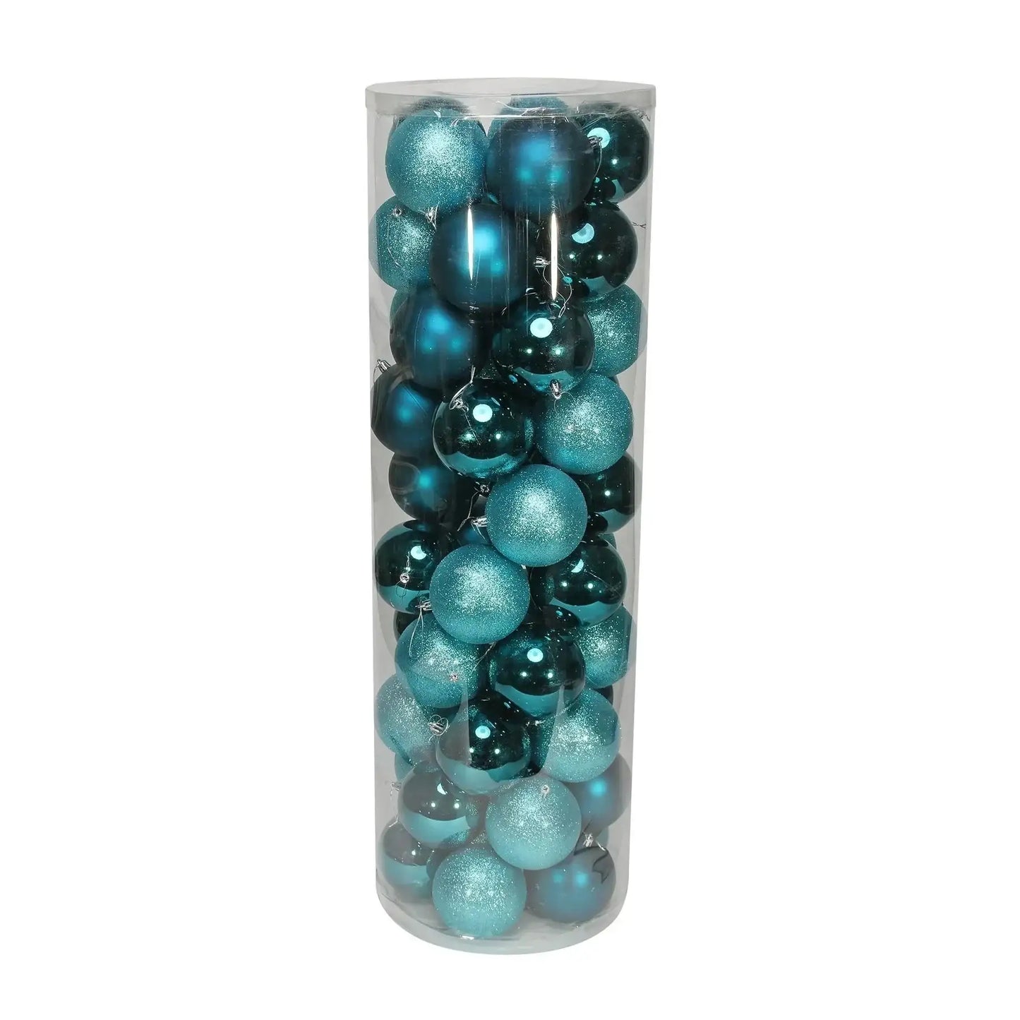 48 Turquoise Baubles in Matt Shiny and Glitter Finish (10cm)