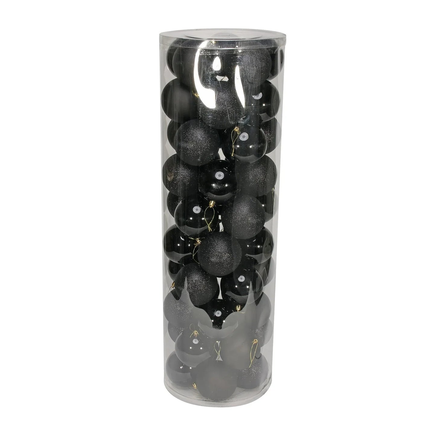 48 Black Baubles in Matt Shiny & Glitter Finish (10cm)