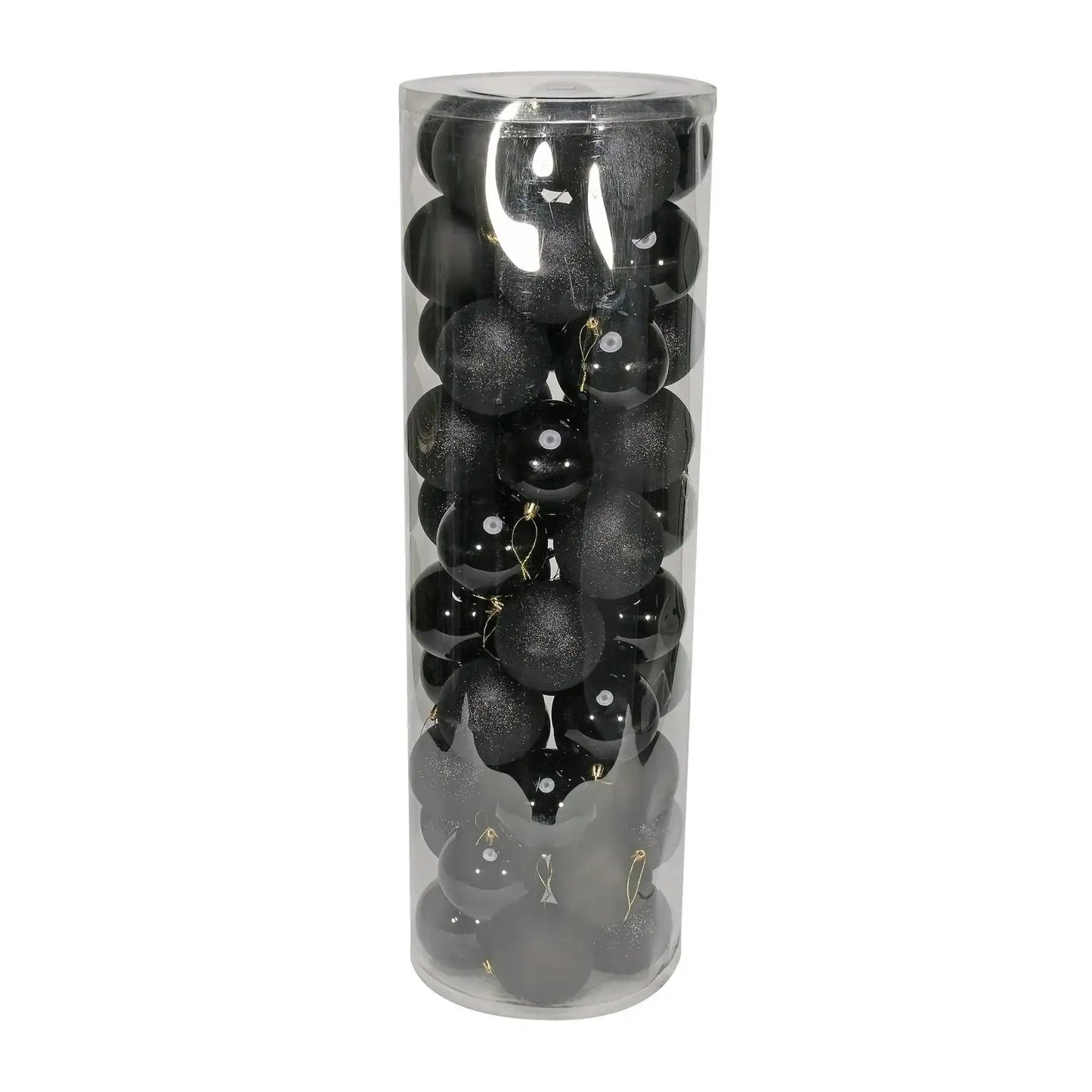 48 Black Baubles in Matt Shiny and Glitter Finish (10cm)