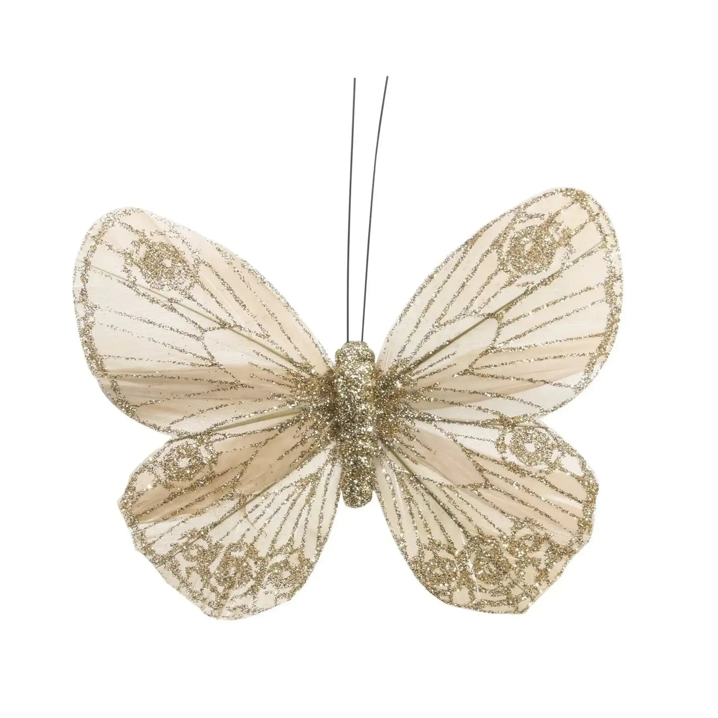 12cm Classic Gold Feather and Glitter Butterfly (Pack of 12)