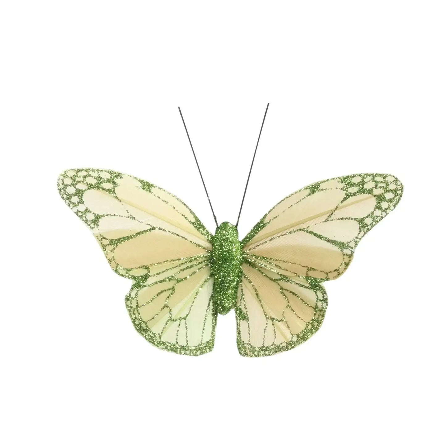 8cm Green Feather and Glitter Butterfly (Pack of 12)