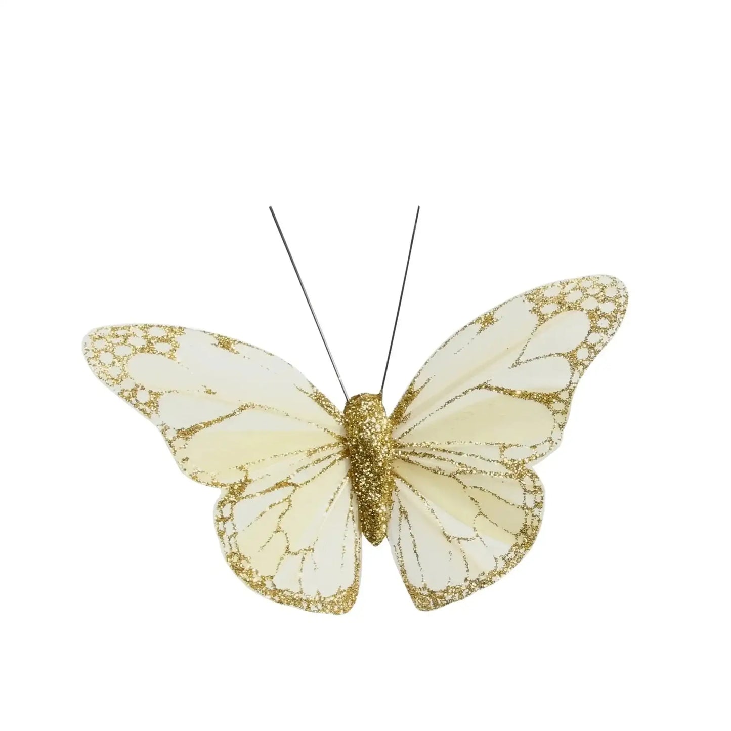 8cm Gold Feather and Glitter Butterfly (Pack of 12)