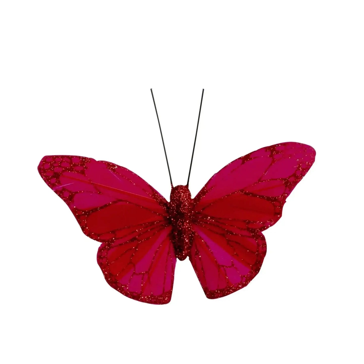 8cm Red Feather and Glitter Butterfly (Pack of 12)