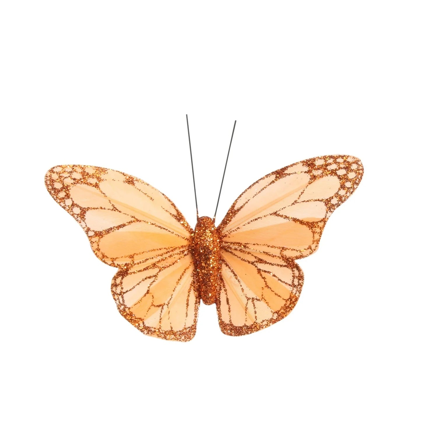 8cm Orange Feather & Glitter Butterfly (Pack of 12)