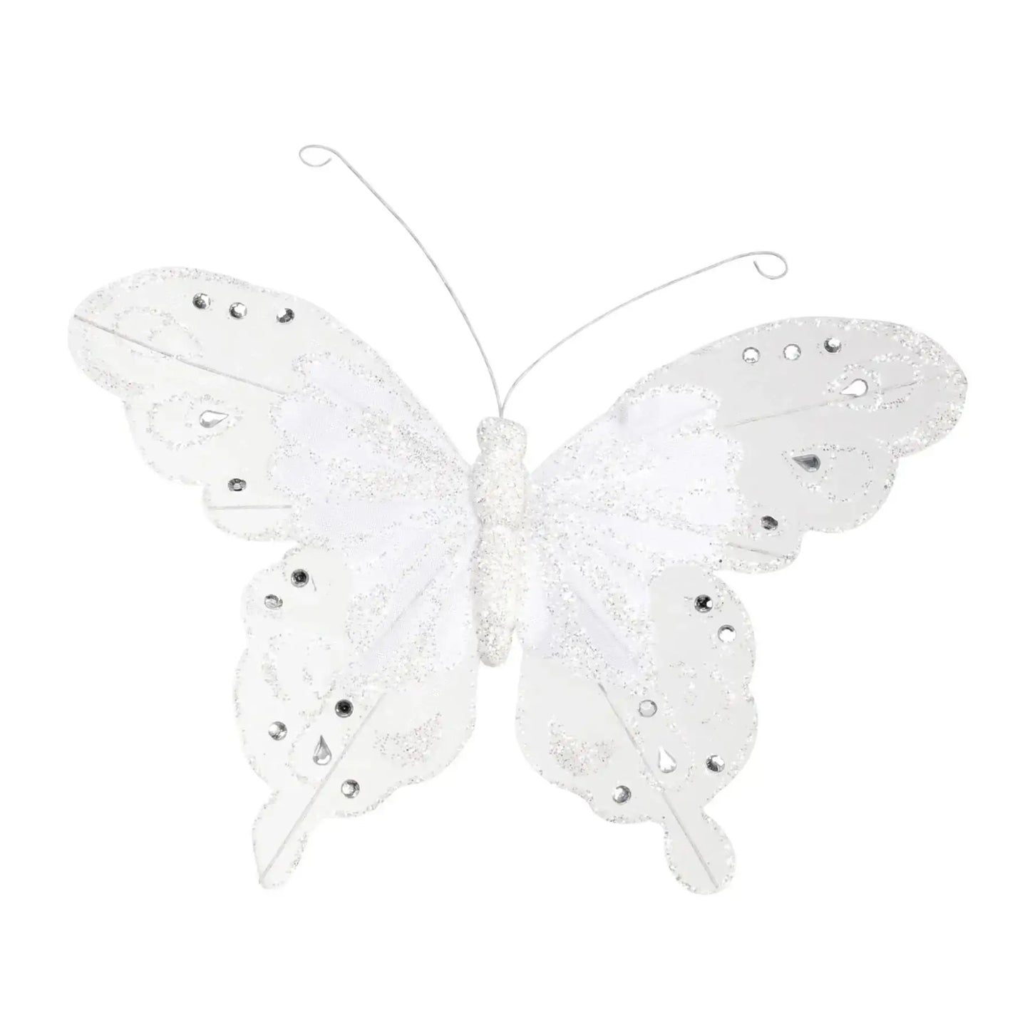 24cm White Fabric and Glitter Butterfly (Pack of 6)