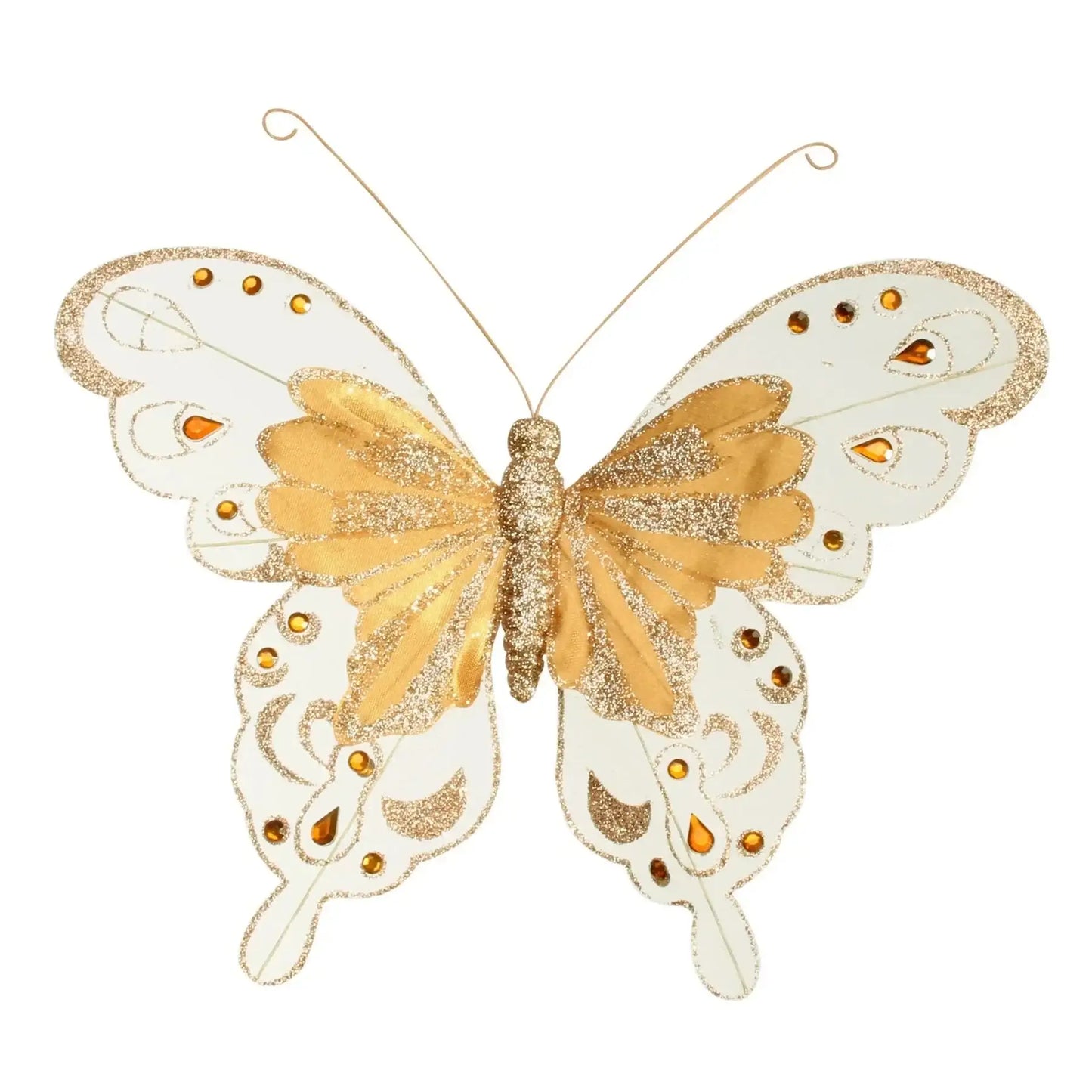 24cm Gold Fabric and Glitter Butterfly (Pack of 6)