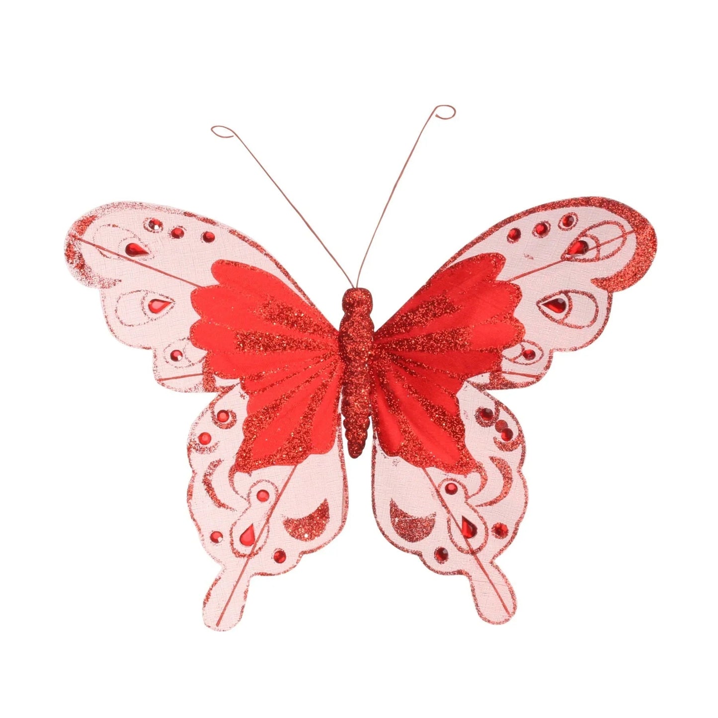 24cm Red Fabric & Glitter Butterfly (Pack of 6)