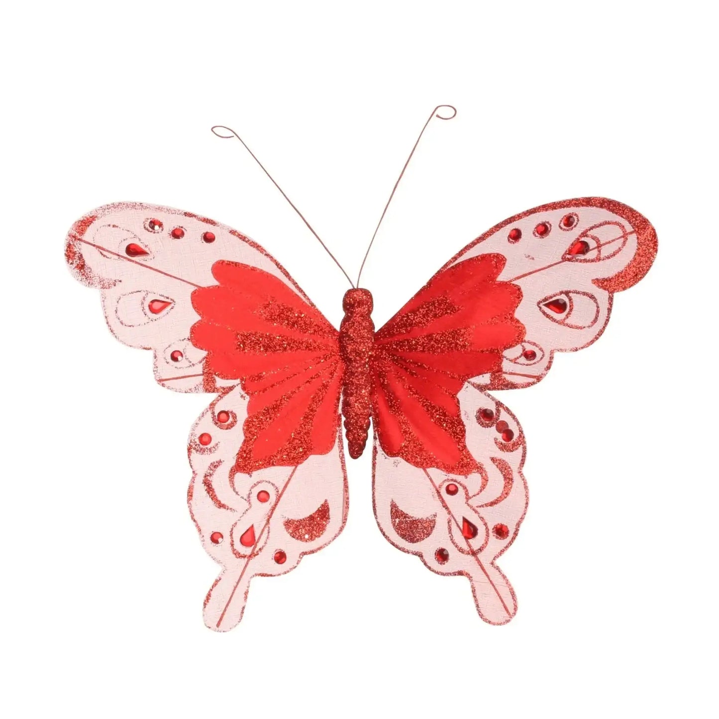 24cm Red Fabric and Glitter Butterfly (Pack of 6)
