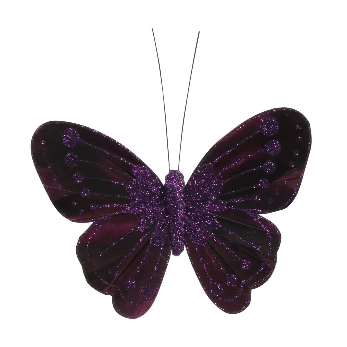 11.5cm Dark Purple Feather and Glitter Butterfly (Pack of 12)