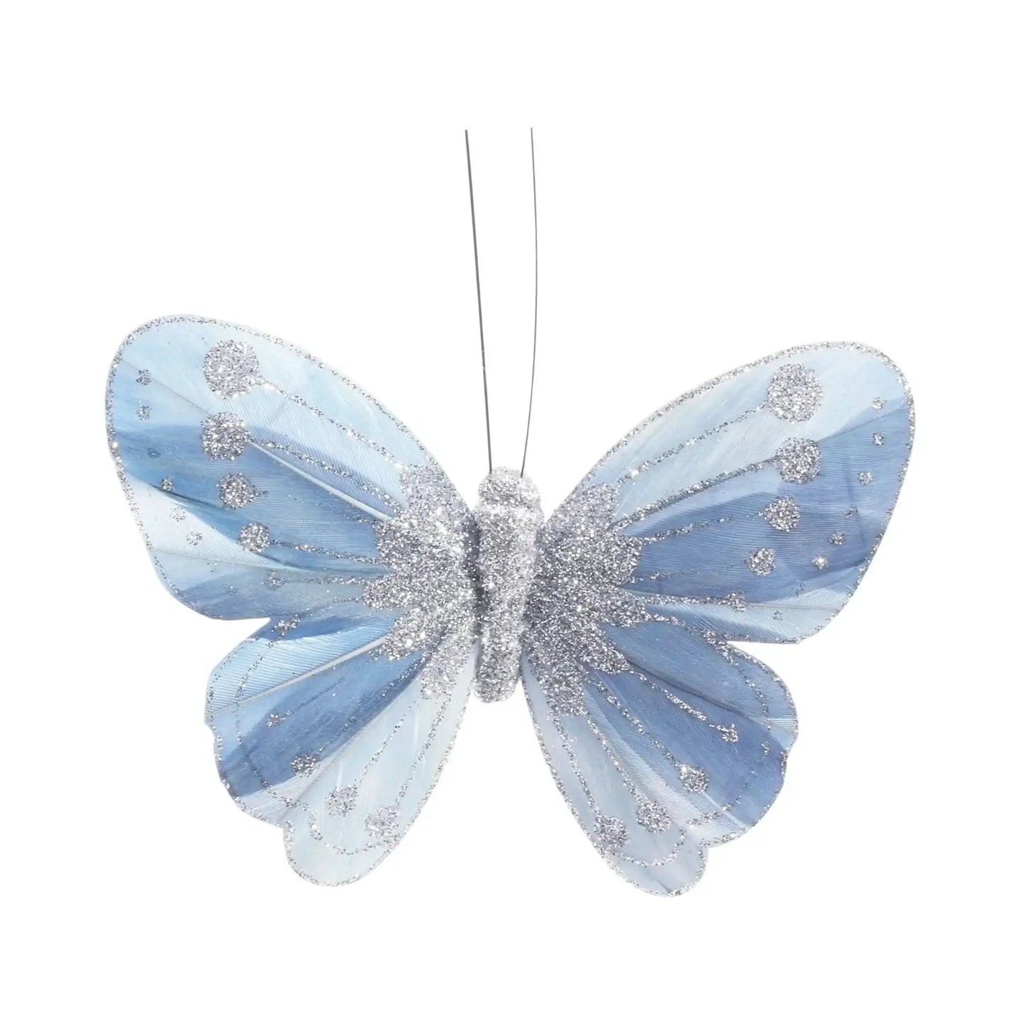 11.5cm Shaded Blue Feather and Glitter Butterfly (Pack of 12)