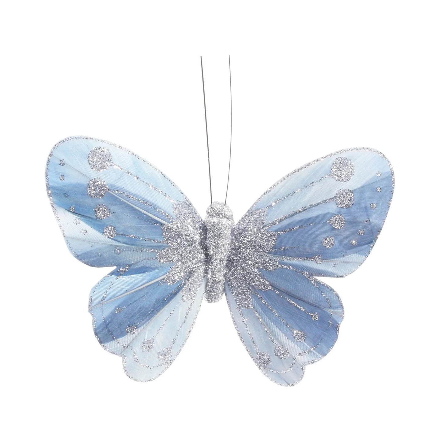 11.5cm Shaded Blue Feather & Glitter Butterfly (Pack of 12)